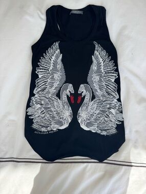 Alexander McQueen black tank top with embroidered swans